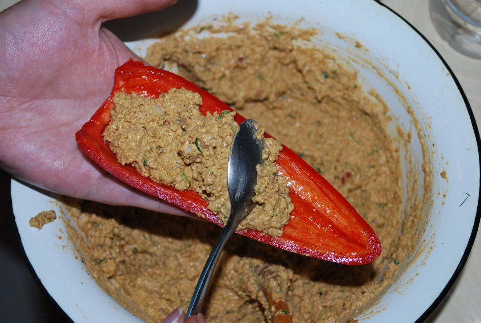 Red pepper stuffed with walnuts Excellent appetizer